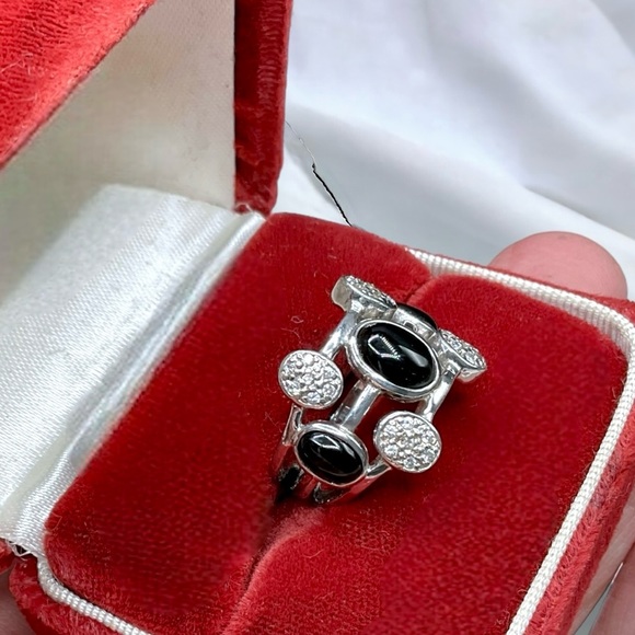 🌺Sterling Onyx & 28 Genuine Diamond Ring - Picture 13 of 14
